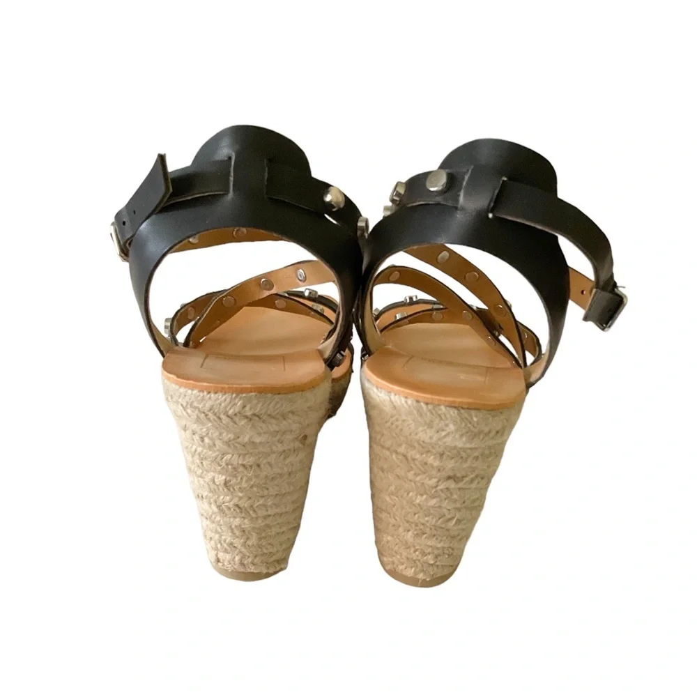 Dolce Vita Leather Wedge Strappy Sandals‎ Size 6.5 Black with Silver Studs